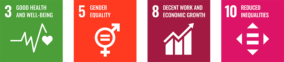 3 GOOD HEALTH AND WELL-BEING 5 GENDER EQUALITY 8 DECENT WORK AND ECONOMIC GROWTH 10 REDUCED INEQUALITIES