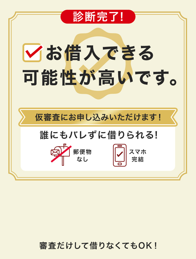 3秒診断結果 お借入できる可能性が高いです。